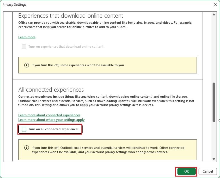 Comment désactiver Copilote dans Word, Excel et PowerPoint : Guide facile 9 désactiver les expériences connectées dans les applications bureautiques