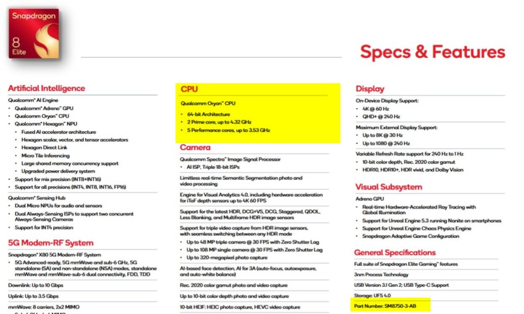 Samsung Galaxy S25 Edge: Guide Ultime & Spécifications 8 Qualcomm 8 Elite avec un numéro de pièce et des noyaux différents