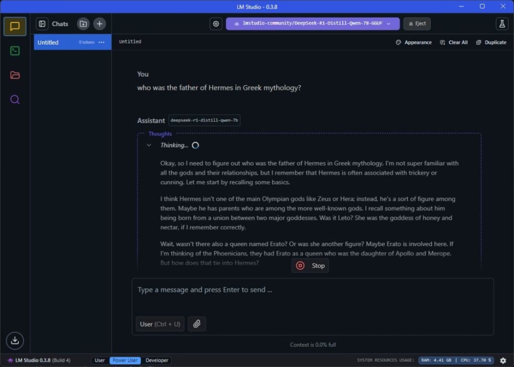 Exécutez DeepSeek R1 localement sur PC et Mac : Guide étape par étape 8 Discutez avec Deepseek R1 localement sur votre PC