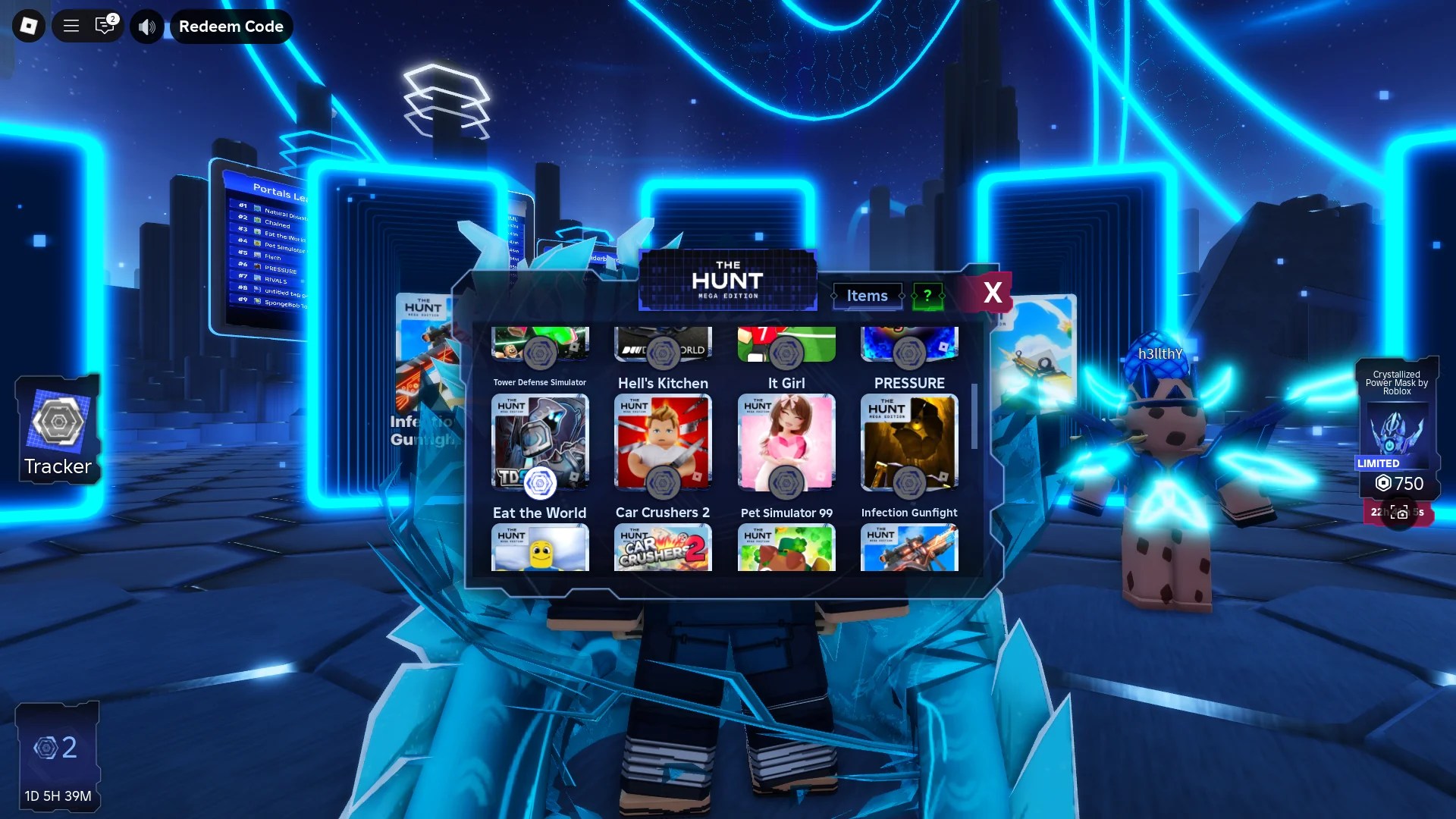 Guide de l'événement Hell's Kitchen : L'édition Mega Hunt - Conseils et astuces ultimes 8 Aperçu de The Hunt: Mega Edition Grid Token View dans le hall de l'événement principal sur Roblox