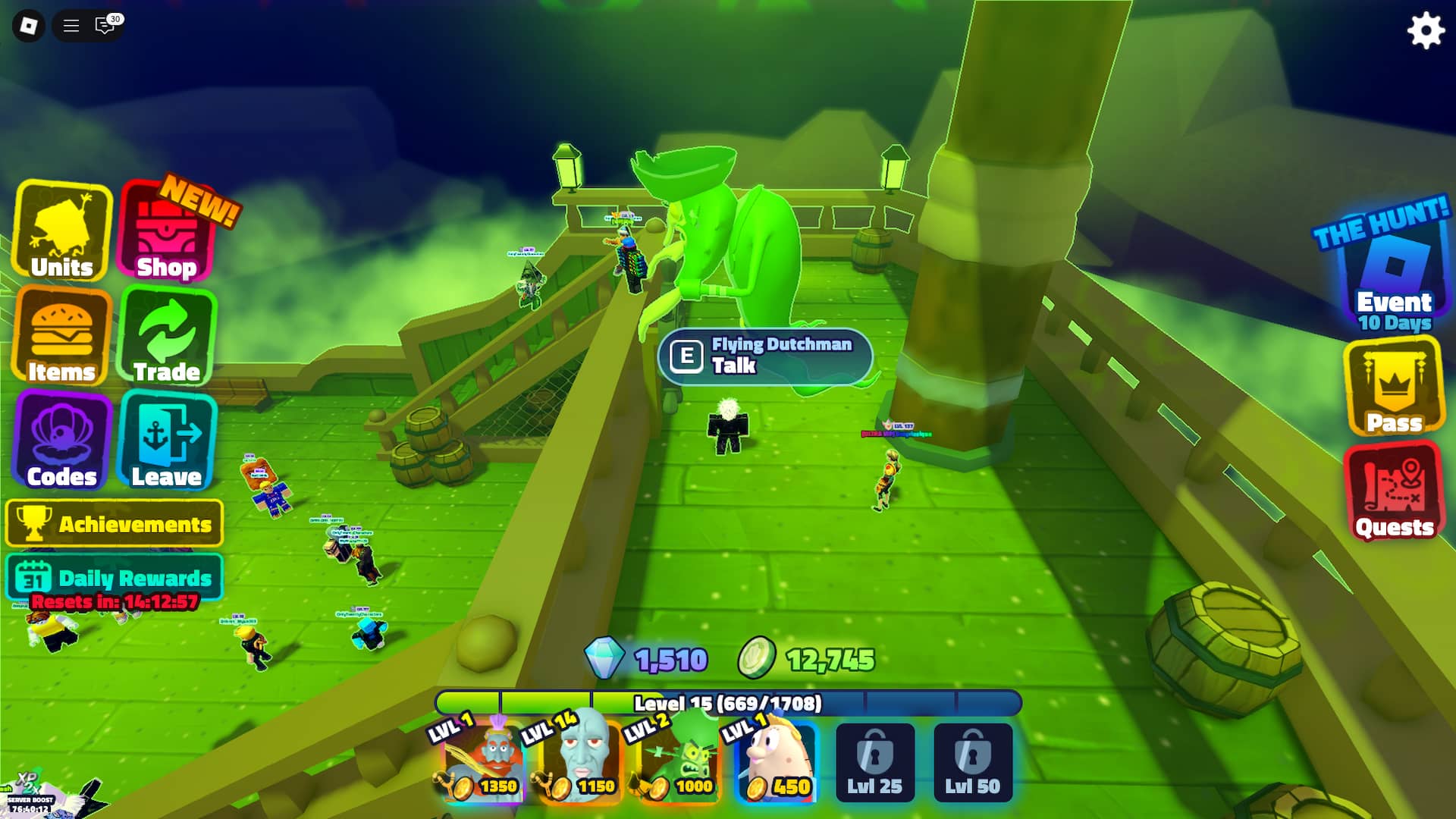 Guide ultime: Obtention du Mega Token de chasse dans SpongeBob Tower Defense 6 Flying Dutchman sur la place de négociation lors de l'événement Hunt Mega dans SpongeBob Tower Defence Roblox Experience