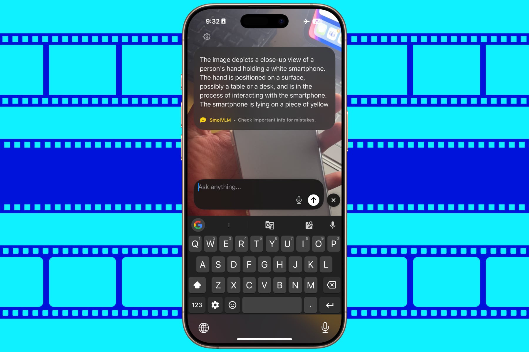 Exécution de l'application Huggingsnap sur iPhone.
