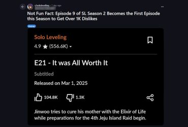 Solo Leveling Episode 9 Reçoit le Plus de Dislikes dans la Saison 2 7 Solo Leveling Episode 9 Reçoit le Plus de Dislikes dans la Saison 2