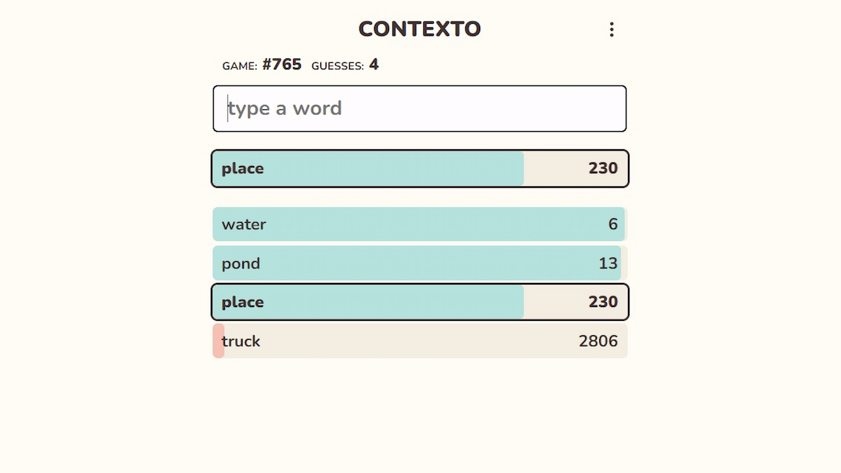 Contexto Réponses : Aperçus et Tendances d'Avril 2025 6 Capture d'écran du jeu de mots Contexto.