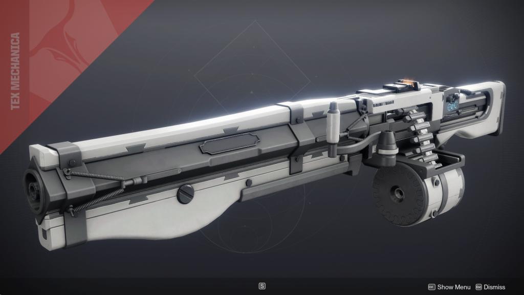 Top 9 des armes du Rite dans Destiny 2 : Guide ultime 14 La mitrailleuse Terminus Horizon dans le Rite des Neuf. Son apparence nouvelle ajoute des symboles des Neuf et retire l'ancien aspect en bois de l'arme.
