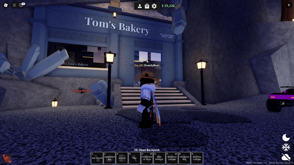 Guide de progression ultime de Roblox : Progresser rapidement ! 8 Un joueur de Roblox Dig se tient devant la Boulangerie de Tom