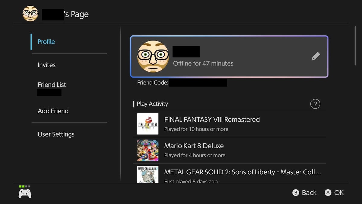Comment trouver votre code ami et ajouter des amis sur Nintendo Switch 2 6 Menu de la page de profil Nintendo Switch 2