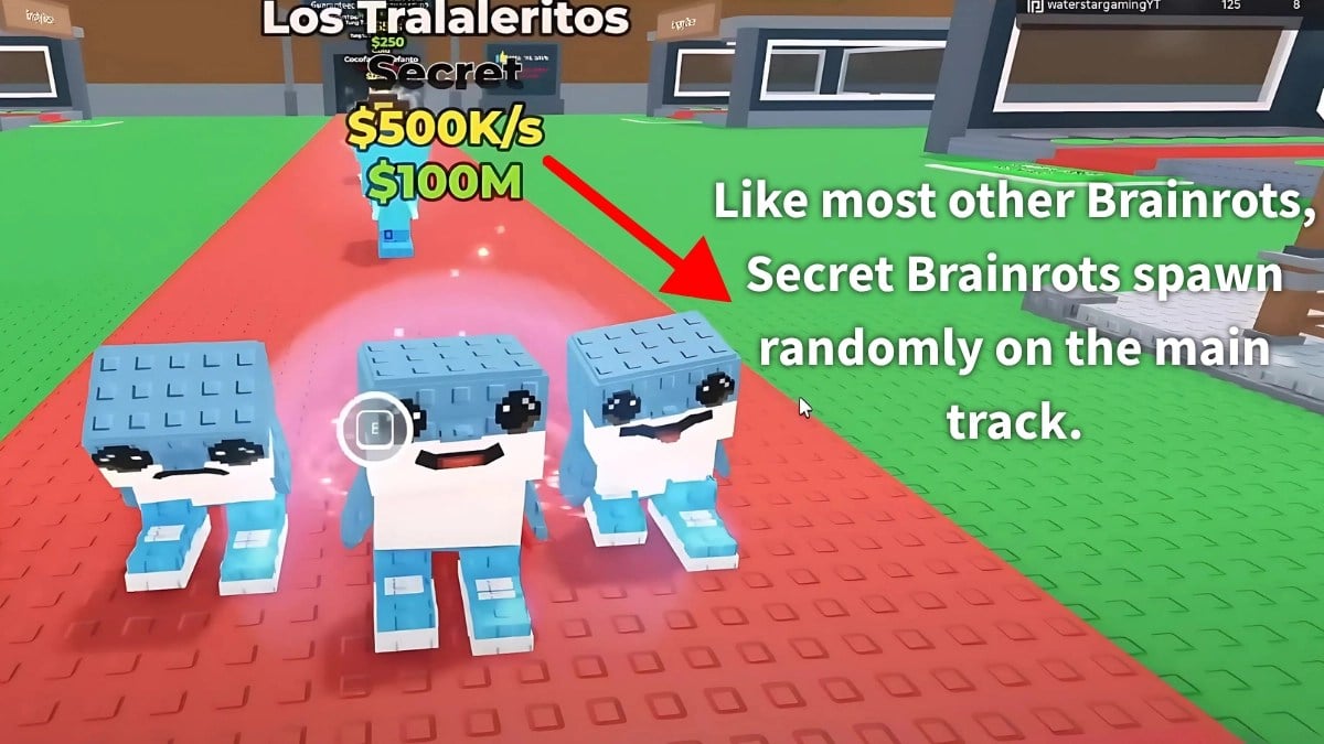 Débloquer le Secret et le Dieu Brainrot Brainrots dans Voler un Brainrot 6 Un joueur montrant comment acheter un Secret Brainrot sur la piste principale dans Steal a Brainrot.