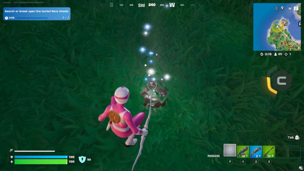 Guide complet de tous les emplacements des briefings SHADOW dans Fortnite Chapitre 6 8 Ranger rose creusant un point scintillant pour le trésor dans fortnite