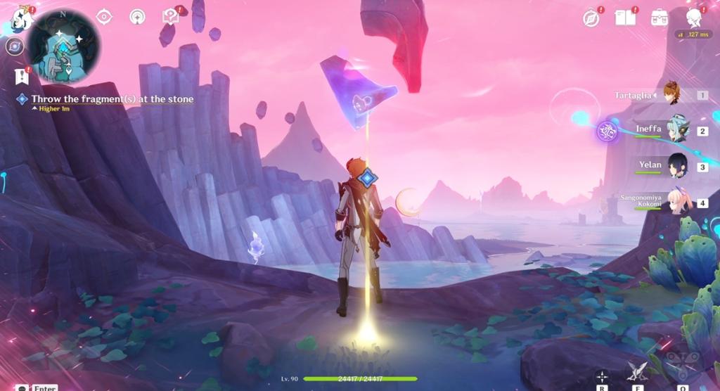 Genshin Impact Luna I : Guide complet de la quête de l'île verte 8 Lancer les fragments sur la pierre pour la première fois Genshin Impact