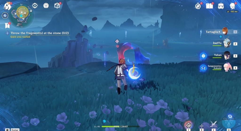 Genshin Impact Luna I : Guide complet de la quête de l'île verte 15 Lancer les fragments sur la pierre pour la troisième fois Genshin Impact
