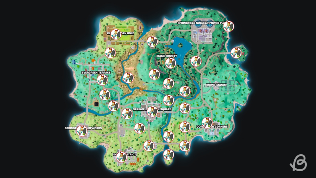 Guide des Boss Fortnite Simpsons : Lieux de spawn et conseils pour les vaincre 6 Carte des bosses de Fortnite Simpsons