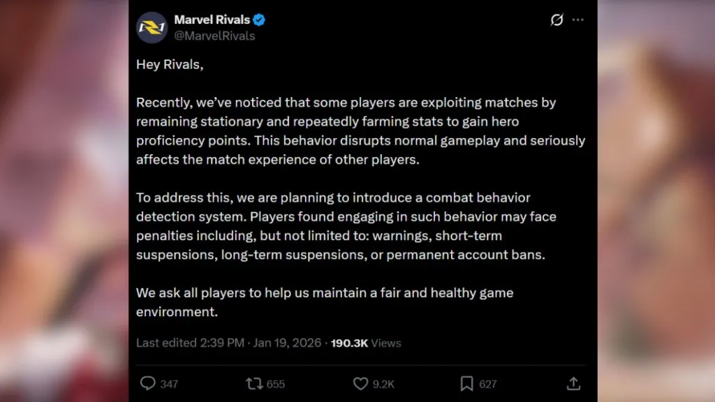Marvel Rivals : Vague de bannissement pour l'exploit AFK ! 6 Marvel Rivals Lord Farming Ban Statement