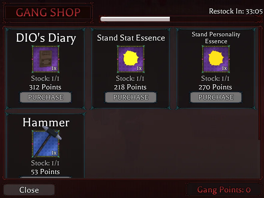 Gangs et clans à la filiation bizarre : Le guide définitif 12 Aperçu de la Boutique de Gang dans l'expérience Roblox Lignée Bizarre où l'on peut dépenser des Points de Gang en échange d'objets exclusifs.
