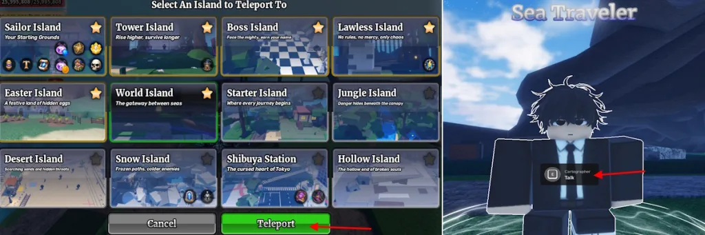 Comment débloquer la Mer 2 dans Sailor Piece : Guide de quête 6 Go to World Island and talk to Sea Traveler NPC