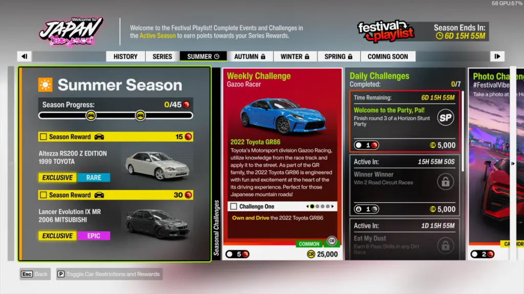 Forza Horizon 6 : Rotations saisonnières et heures de réinitialisation expliquées 6 Forza Horizon 6 : Rotations saisonnières et heures de réinitialisation expliquées 1