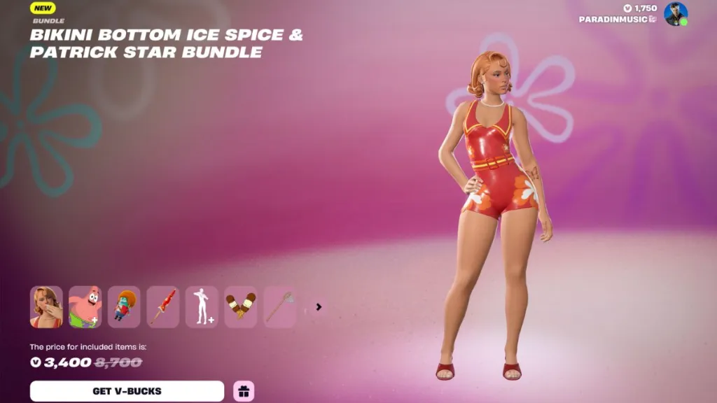 Fortnite Bikini Bottom Ice Spice Skin Tous les cosmétiques et comment l'obtenir 6 Pack Ice Spice Bikini Bottom & Patrick Étoile dans la Boutique d'objets de Fortnite